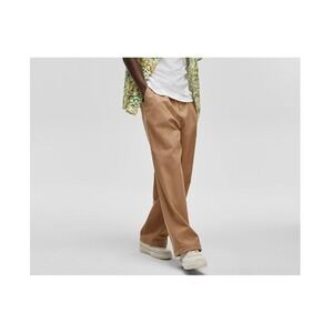 Macy's Mode of One‎ Mens Wide Leg Relaxed Fit Twill Pants Size 40 Tan Chinos NWT